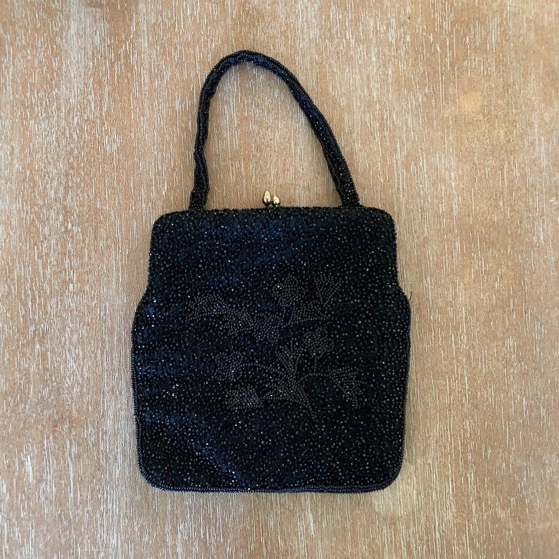 Vintage Black Beaded Evening Bag Majid Purse Little Black Bag image 2