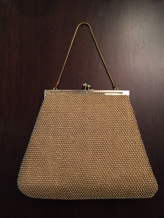 Vintage Lumured Petite Bead Gold Handbag - image 6