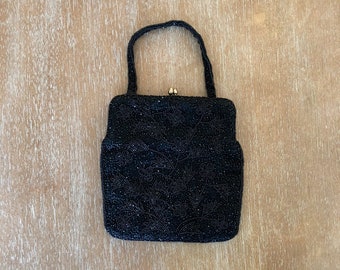 Vintage Black Beaded Evening Bag Majid Purse Little Black Bag