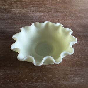 Fenton Lime Green Frosted Satin Glass Bowl with fluted edges Green Sherbert Fenton Candy Dish