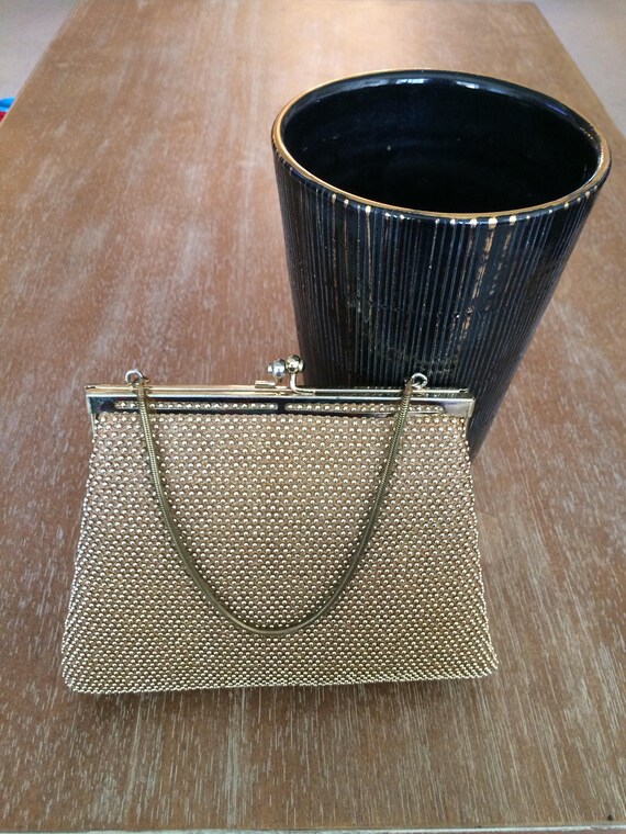Vintage Lumured Petite Bead Gold Handbag - image 1