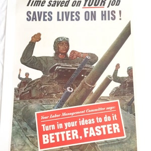 1943 Linen Backed World War II Propaganda Poster FREE SHIPPING