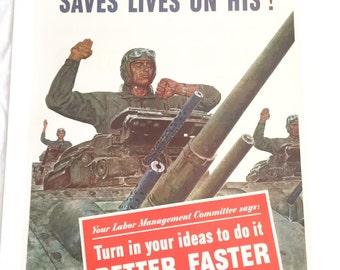1943 Linen Backed World War II Propaganda Poster FREE SHIPPING