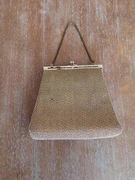 Vintage Lumured Petite Bead Gold Handbag - image 5