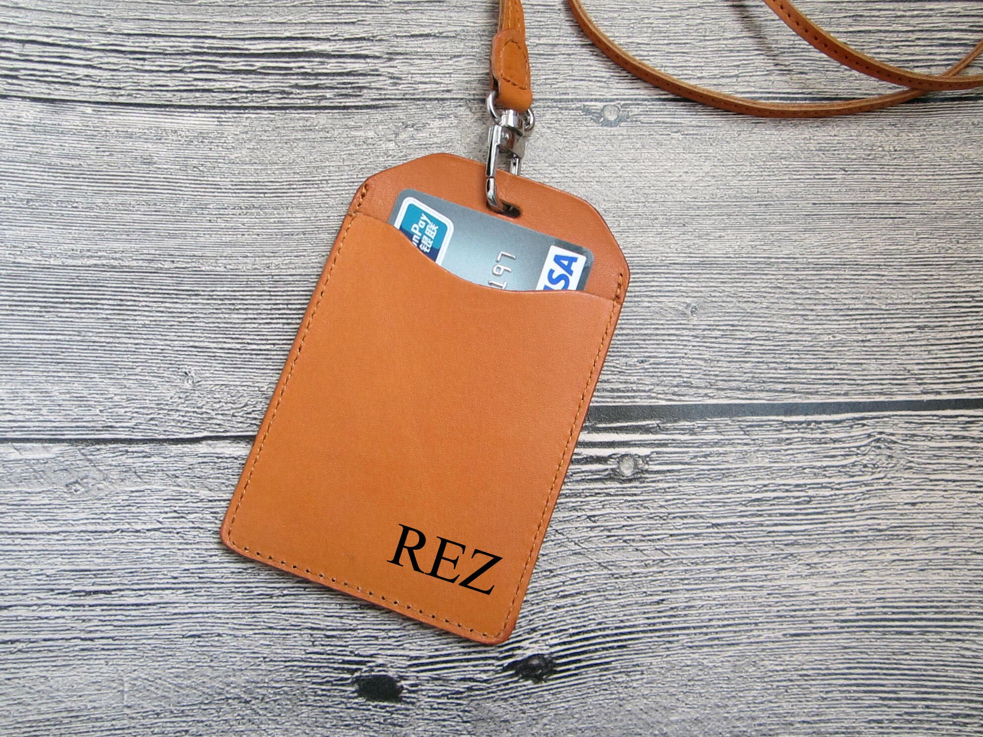 Personalized Leather Badge Holder Leather Lanyard ID Case Etsy
