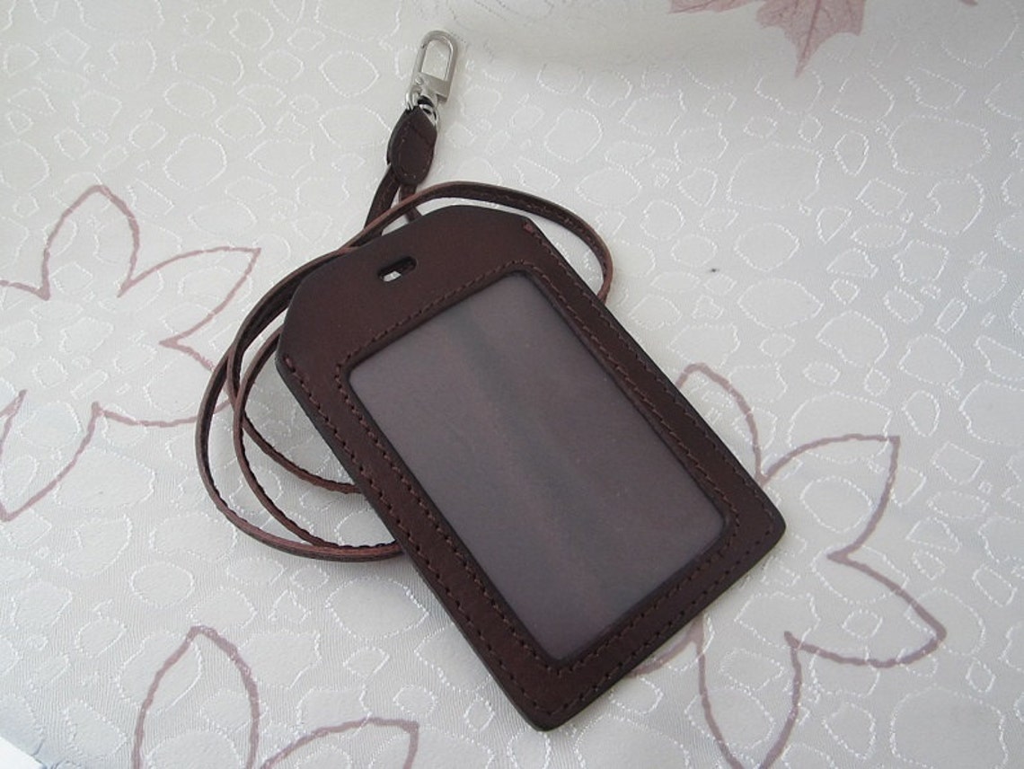 Personalized Leather Badge Holder Leather Lanyard ID Case Etsy