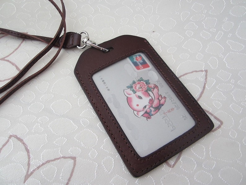 Personalized Leather Badge Holder Leather Lanyard ID Case Etsy
