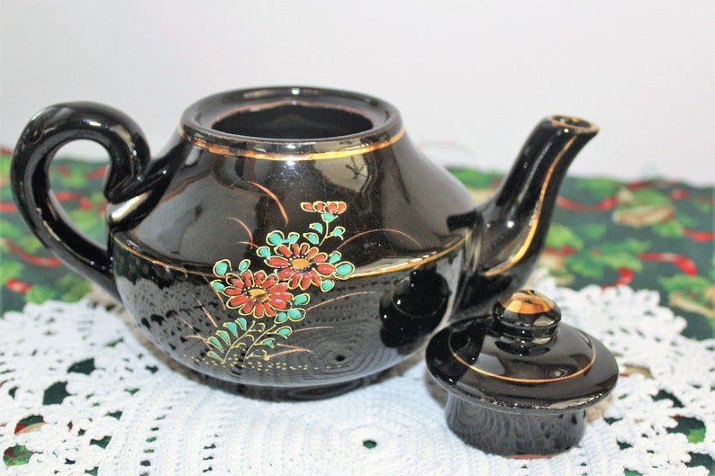 Vintage Japanese Tea Pot Gold Trim Moriage Oriental Teapot 1950/'s