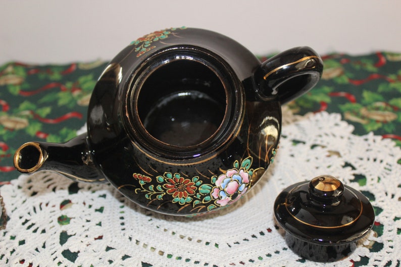 Vintage Japanese Tea Pot Gold Trim Moriage Oriental Teapot 1950/'s