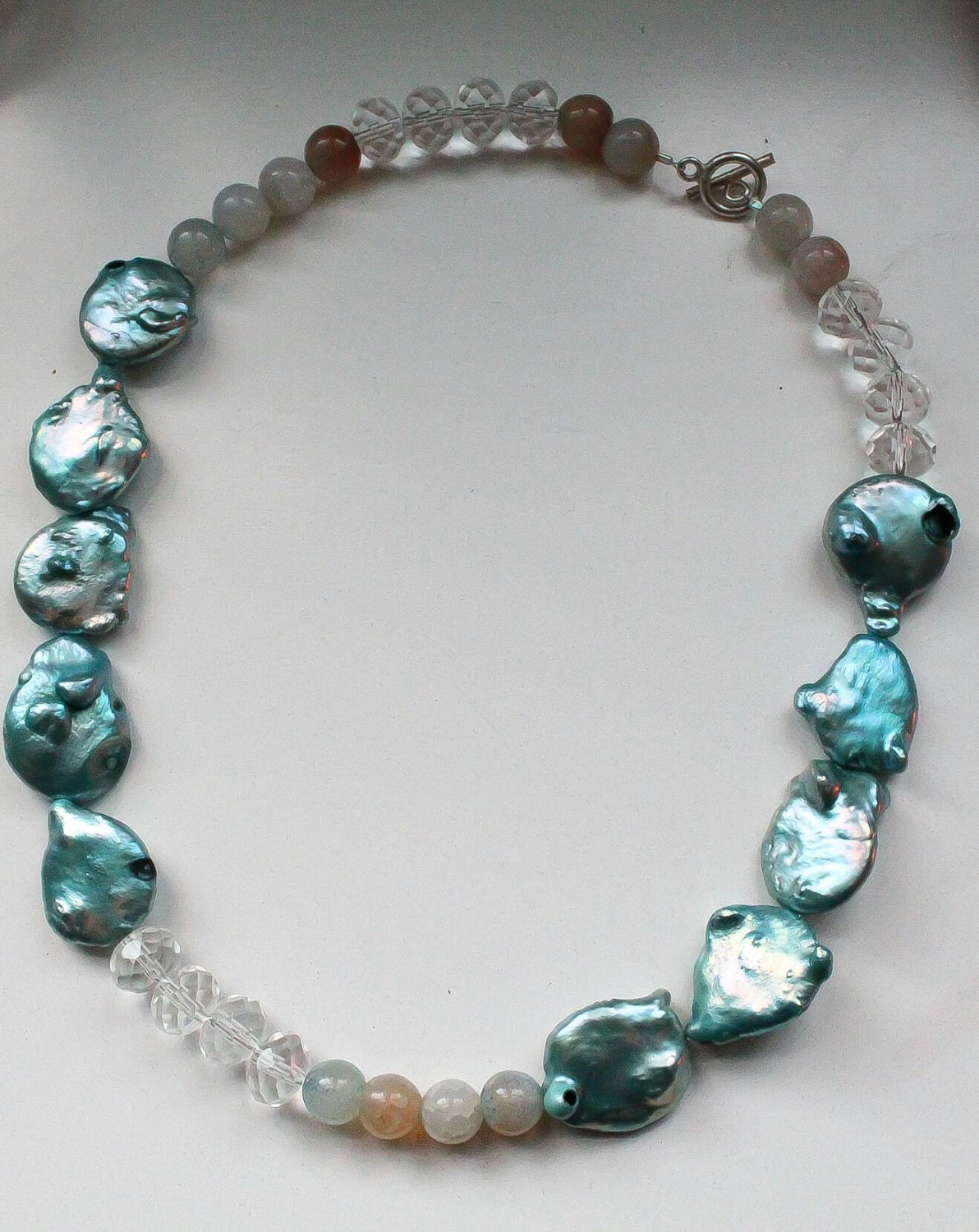 Pearl Crystal and Agate Sterling Silver Chunky Necklace / - Etsy