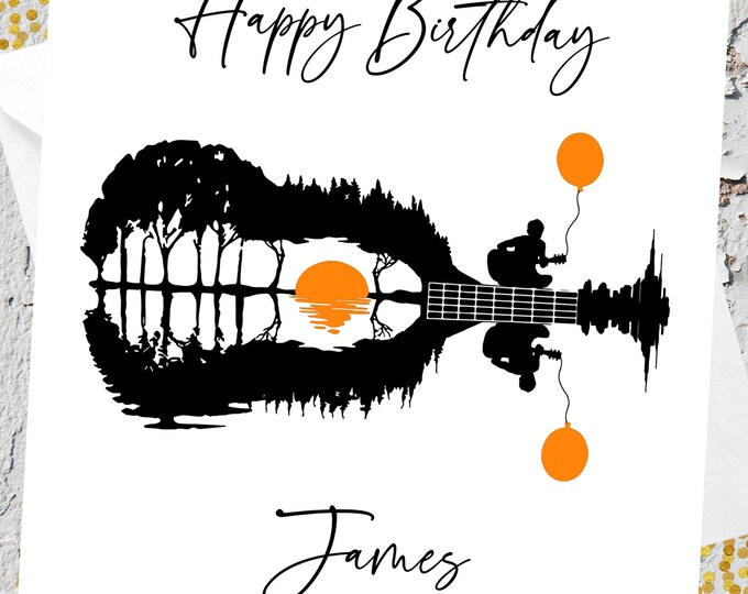 Guitar Birthday Card: Musician Greeting Card - Guitar Player Greeting Card - Israel - View #4