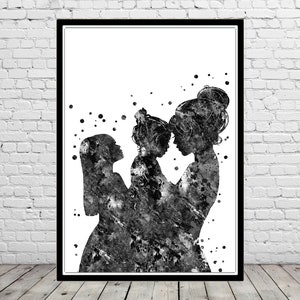 Mother and daughters wall art love art watercolor mom and daughters love mom with daughters and son personalized gifts wall hanging image 1