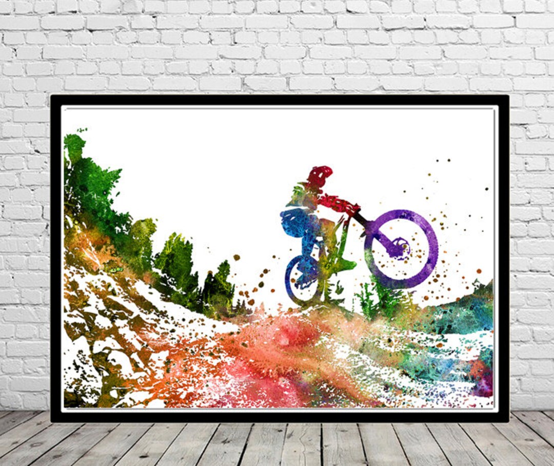 Mountain Biking Wall Art Watercolor Print Mountain Sport Etsy