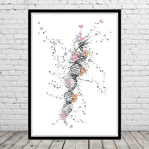 DNA molecule wall art watercolor print DNA medical art genetic watercolor dna floral dna flower personalized gifts science gift