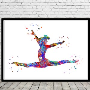 Gymnastics girl wall art watercolor print teen gift gymnastic party watercolor female sport gymnastics gifts gymnastics balance tumbling