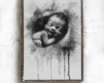 Personalized Baby Ultrasound Custom Painting from Photo Watercolor Print Pregnancy Gift Sonogram Baby Shower Gift Gender Reveal Sonography