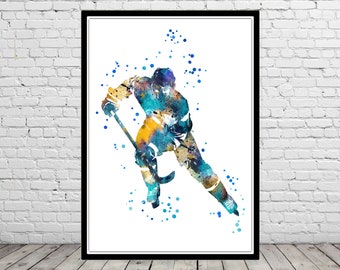 Ice hockey player watercolor print sport lover gift ice sport wall art unique birthday gift personalized gifts male ice sport