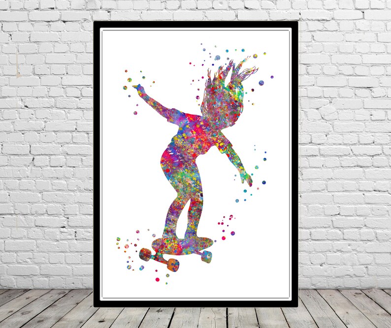 skateboard outdoor street sports skateboard watercolor skater skater art skateboarder skater girl Skateboarding skateboard print
