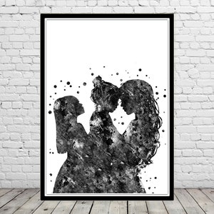 Mother and daughters wall art love art watercolor mom and daughters love mom with daughters and son personalized gifts wall hanging image 2