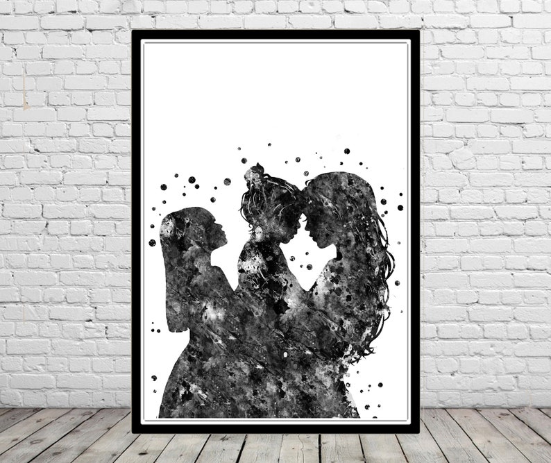 Mother and daughters wall art love art watercolor mom and daughters love mom with daughters and son personalized gifts wall hanging image 2