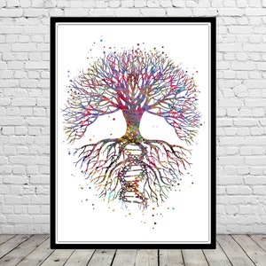 Tree of life with the roots of DNA watercolor Tree of life DNA molecule DNA print tree of life nature art meditation art personalized gifts