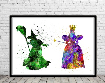 Glinda the good Witch inspired, Glinda, The Wizard Of Oz, Watercolor print, Elphaba, Elphaba witch, wicked witch oz, wicked witch