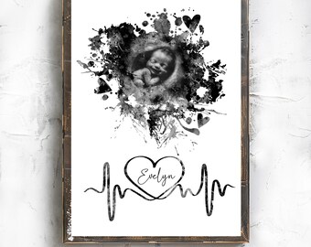 Personalized Baby Ultrasound Custom Painting from Photo Watercolor Print Pregnancy Gift Sonogram Baby Shower Gift Gender Reveal Sonography