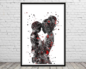Mother and son watercolor print mom with son wall art love art parent love birthday gift personalized gifts