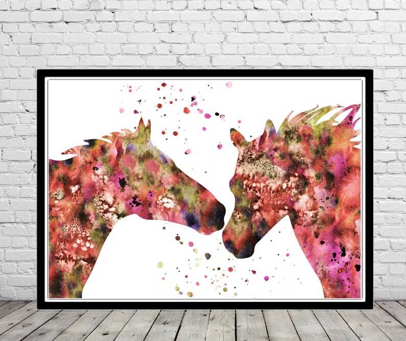 Horses Art Horse Watercolor Horse Animal Painting Horse Couple Animal Art Love Horses Home Decor Watercolor Art Print Kiss Watercolor Art & Collectibles Sibawor.id