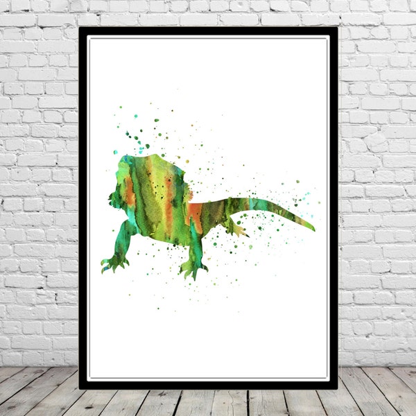 Bearded dragon watercolor print bearded dragon wall art animal art safari print wild nature