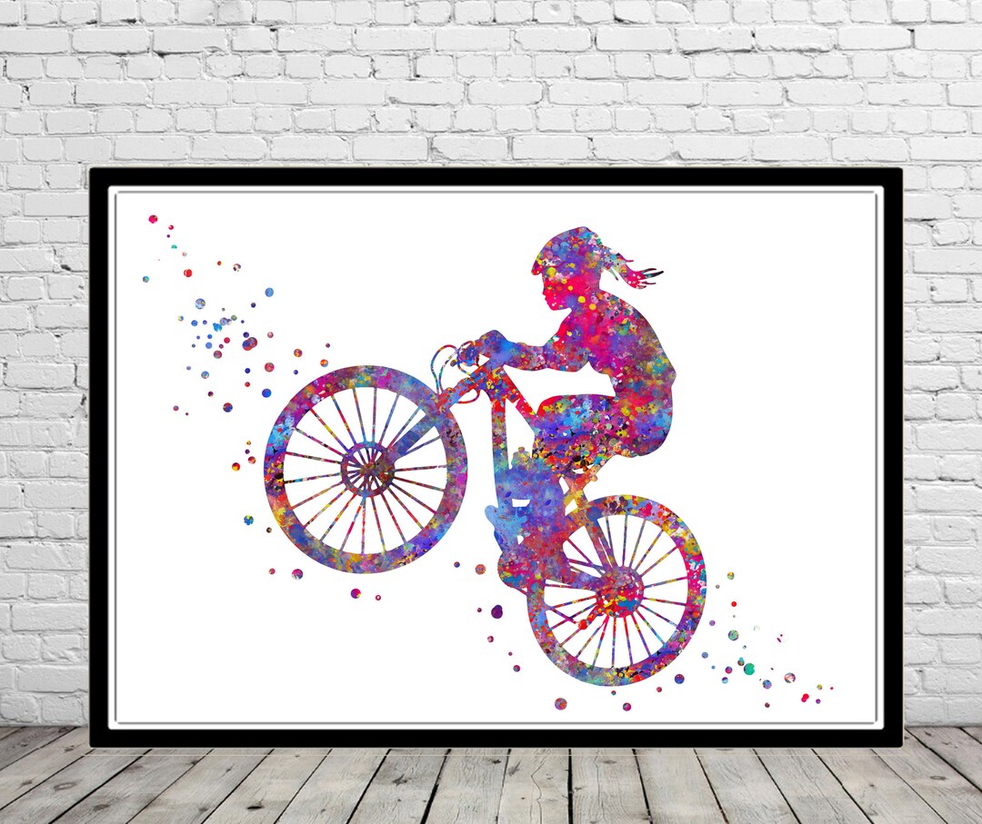 Mountain Biking Wall Art Watercolor Print Mountain Sport Etsy