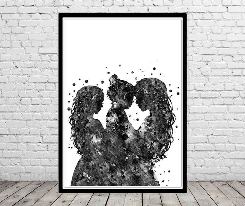Mother and daughters wall art love art watercolor mom and daughters love mom with daughters and son personalized gifts wall hanging image 6