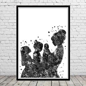 Mother and daughters wall art love art watercolor mom and daughters love mom with daughters and son personalized gifts wall hanging image 8