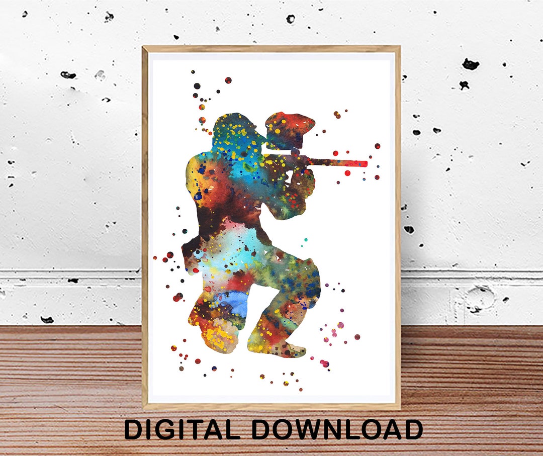 Paintball Player Wall Art Digital Download Watercolor Print Paintball