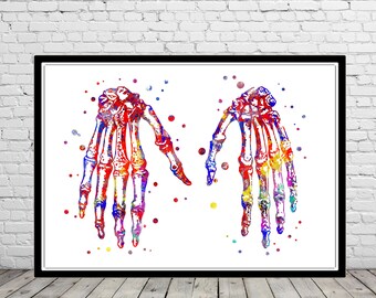 Hand, hand print, anatomy art, medical art, Medical Office Decor, watercolor hand, hand art, hand art print, watercolor anatomy, hand bones