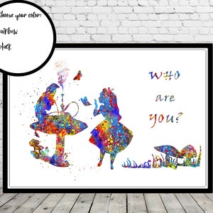 Alice meeting caterpillar watercolor print Alice in Wonderland wall art birthday gift personalized gifts Alice quote who are you