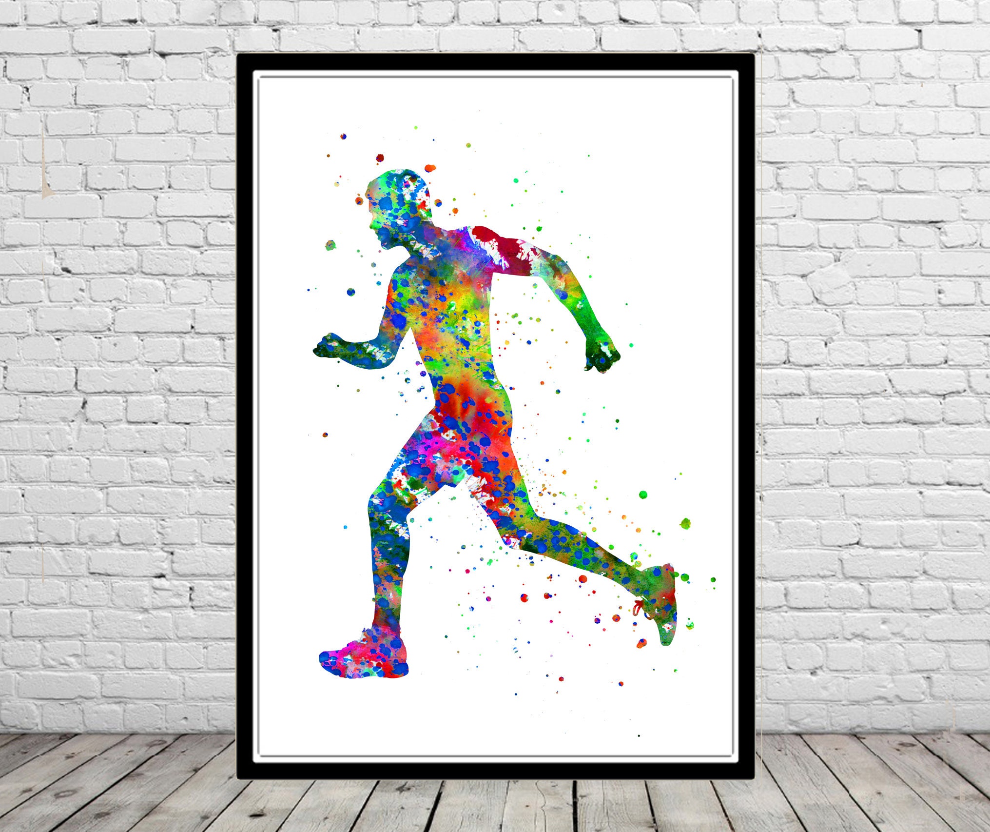 Running Man Wall Art Watercolor Print Fast Athlete Male Sport Etsy