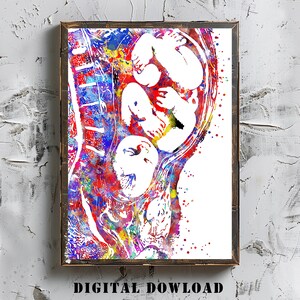 Pregnancy Watercolor Print Digital Download Personalized Gift Medical Art Pregnant Woman Anatomy Fetus Foetus Baby's Development