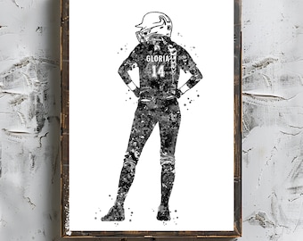Softbal speler meisje vrouwelijke sport fit meisje gepersonaliseerde kunst aangepaste naam en nummer sport aquarel print vrouwelijke digitale download