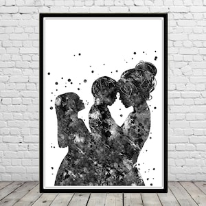 Mother and daughters wall art love art watercolor mom and daughters love mom with daughters and son personalized gifts wall hanging image 3
