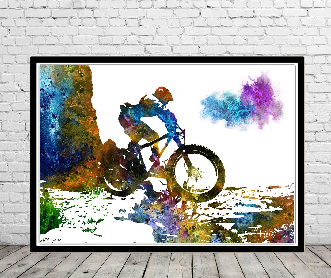 Mountain Biking Wall Art Watercolor Print Mountain Sport Etsy