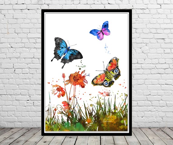 Flower and Butterfly Print Floral Wall Art Butterfly Poster | Etsy