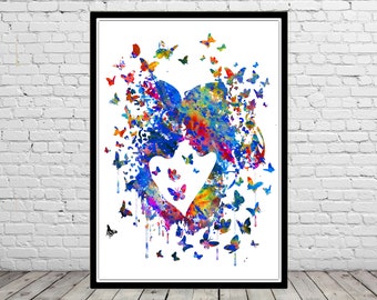 Couple watercolor print couple face to face wall art love art  woman and man in love love gift couple in love Valentine's day gift