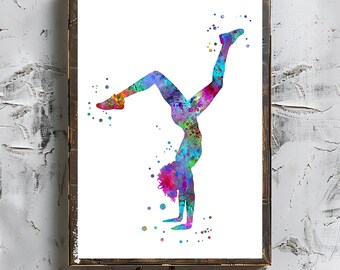 Handstand Girl Watercolor Art Digital Download Sport Female In Sports Wall Art Handstand Woman Sport Lover Gift Personalized Art