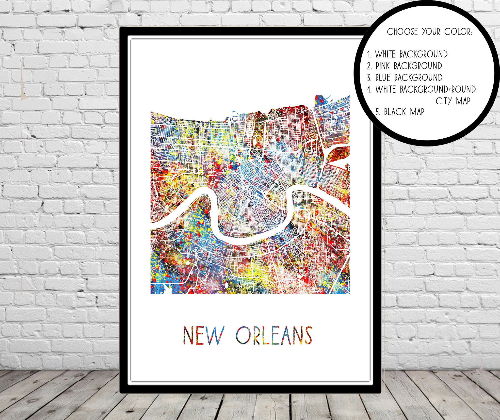 New Orleans City Map Watercolor New Orleans New Orleans Etsy