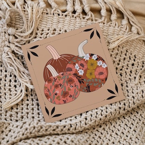 Printable card, printable card, hand drawn card, original French card, autumn, digital art card, pumpkin, floral