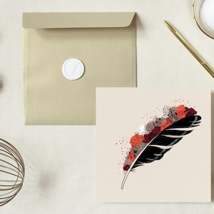 Printable card, feather card, floral card, printable all-occasion card, greeting card, postcard, digital birthday card