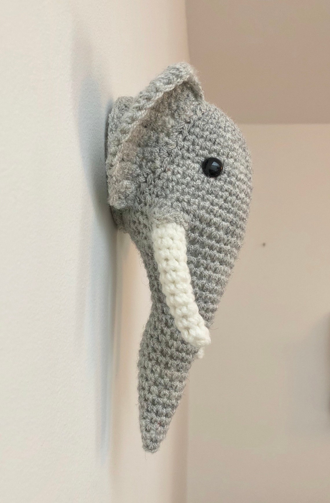 Crochet elephant head trophy style stuffed wall hanging Etsy