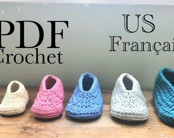 Slippers for all! A unique Crochet Pattern for all sizes in English US et Francais