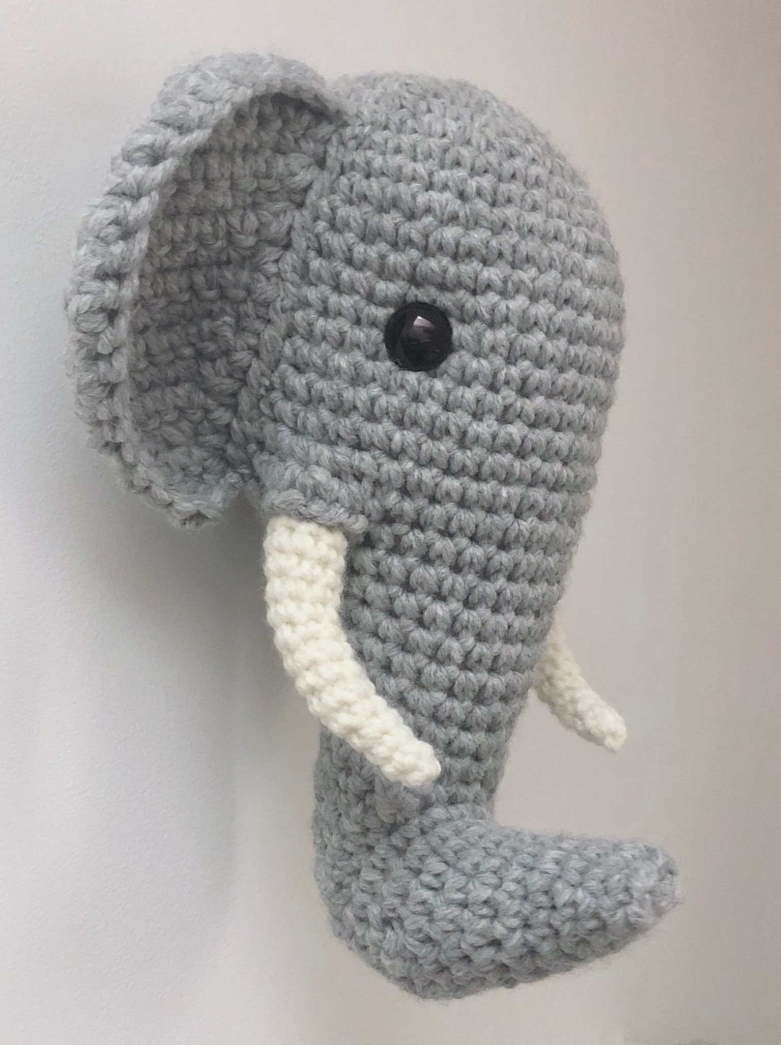 Crochet Big Elephant Head Wall Mount Trophy Light Grey Color Etsy